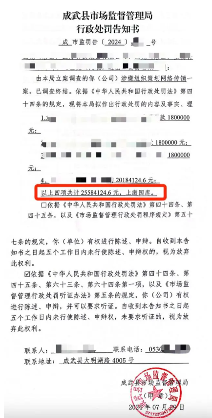 涉事企业被处罚的行政告知书。受访者供图。（图片来源：上游新闻）